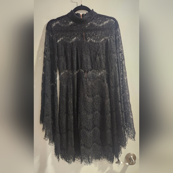 Lulus Small Black Lace Bell Sleeve Dress - Picture 3 of 8